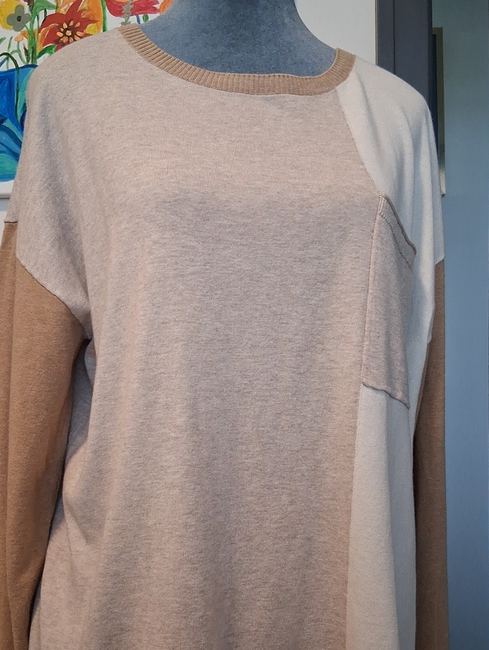Talbots Beige, Cream & Tan Colorblock Crewneck Sweater